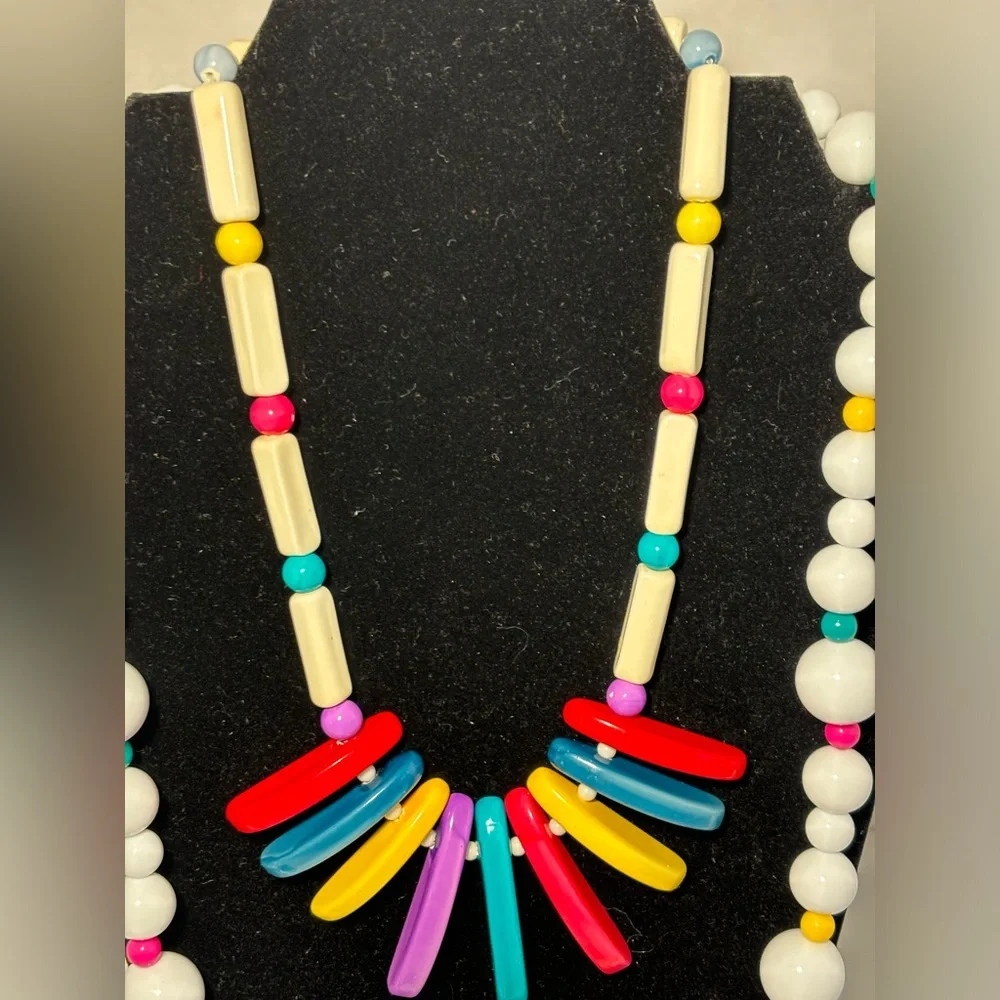 VTG Colorful Chunky Bead Necklaces Enamel Over Metal Cuff Bracelets Lot of 6
